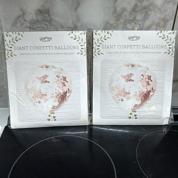 Ginger Ray Set of Two Huge 36” Rose Gold Confetti Filled Clear Party Balloons - Picture 1 of 3